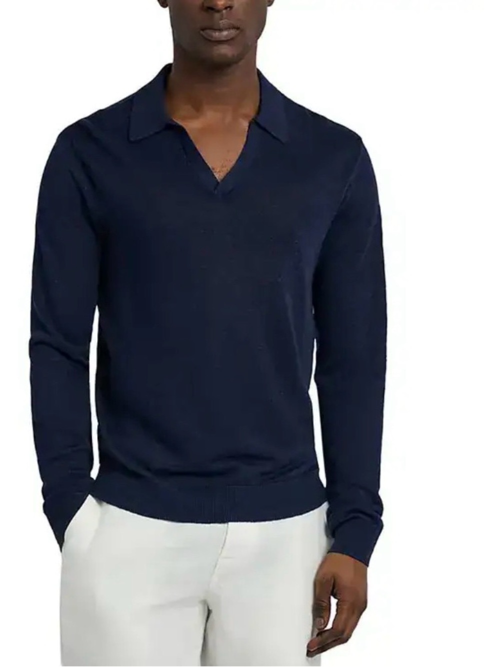 ONIA Sweater Mens Large Deep Navy Blue Johnny Polo 100% Linen Long Sleeve V-Neck